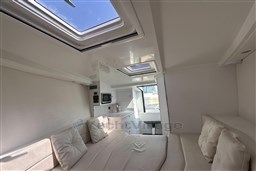 Luxurious interior of a 2017 VanDutch 40 yacht with skylights and modern amenities.