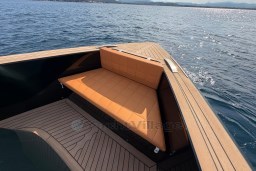 Luxurious seating on 2022 Pardo Yachts P43, overlooking serene ocean waters.