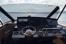 Cockpit view of 2022 Pardo Yachts P43, featuring modern navigation and control systems.