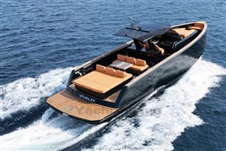Luxury 2022 Pardo Yachts P43 cruising on open sea, showcasing sleek design and elegance.