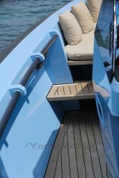 Luxurious 2004 Wally 45 yacht with sleek blue design and comfortable seating.