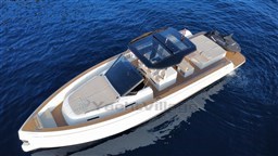 2019 Pardo Yachts 43 cruising on calm blue waters, showcasing sleek design and luxury features.