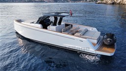 2019 Pardo Yachts 43 cruising on calm waters, showcasing sleek design and luxury features.
