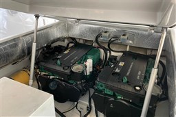 Engine compartment of a 2017 Fjord 36' Open boat with Volvo Penta D4-300 engines.