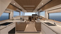 Luxurious interior of 2025 Pardo Yachts Endurance 60 with modern kitchen and ocean view.