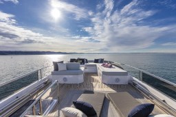 Luxurious deck of 2025 Pardo Yachts Endurance 60 under a sunny sky.