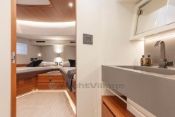 Luxurious interior of 2025 Pardo Yachts Endurance 60, featuring modern bedroom and bathroom design.
