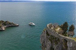 Aerial view of 2025 Pardo Yachts Endurance 60 near rocky coastline.