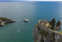 Aerial view of 2025 Pardo Yachts Endurance 60 near rocky coastline.