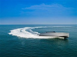 2025 VanDutch 56 yacht cruising on open sea, creating a dynamic water trail.