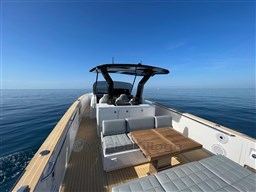 2023 Pardo Yachts 38 on calm sea, featuring sleek design and spacious deck.