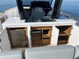 2023 Pardo Yachts 38 interior with open cabinets and modern design.