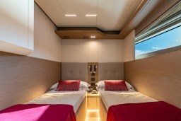 Luxurious twin cabin interior of 2025 Pardo Yachts Endurance 72 with modern design.
