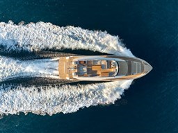 Aerial view of 2025 Pardo Yachts Endurance 72 cruising on open water.