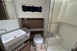 Luxurious bathroom in 2026 Pardo Yachts 43, featuring modern fixtures and elegant design.