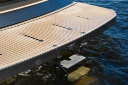 Sleek 2026 Pardo Yachts 43 swim platform on water, showcasing modern design.