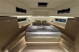 Luxurious cabin interior of 2026 Pardo Yachts 43 on stock, featuring modern design.