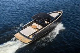 2026 Pardo Yachts 43 cruising on open water, showcasing sleek design and luxury features.
