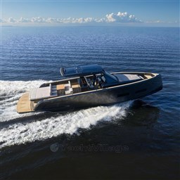 2026 Pardo Yachts 43 cruising on open water, showcasing sleek design and luxury features.