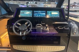 Helm of 2026 Pardo Yachts 43, featuring advanced navigation displays and controls.