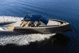 2026 Pardo Yachts 43 cruising on open water, showcasing sleek design and luxury features.