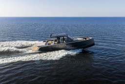 2026 Pardo Yachts 43 cruising on open sea, showcasing sleek design and performance.