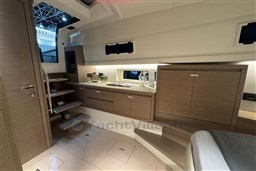 Luxurious interior of 2026 Pardo Yachts 43, featuring modern wood cabinetry and sleek design.