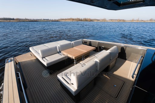Luxurious 2026 Pardo Yachts 43 with elegant deck seating and scenic water view.