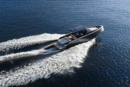 2026 Pardo Yachts 43 cruising on open water, showcasing sleek design and performance.