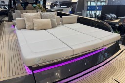 Luxurious 2026 Pardo Yachts 43 model with elegant deck seating and ambient lighting.