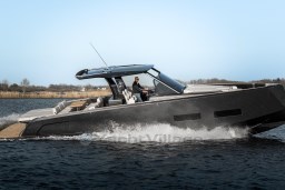 2026 Pardo Yachts 43 cruising on water, sleek design, modern luxury yacht.