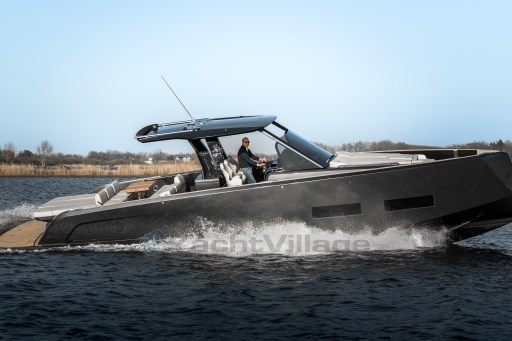 2026 Pardo Yachts 43 cruising on water, sleek design, modern luxury yacht.