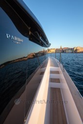 2025 Pardo Yachts GT 52 cruising on serene waters at sunset.