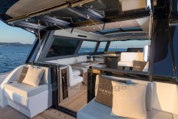 Luxurious interior of 2025 Pardo Yachts GT 52 with elegant seating and sea view.