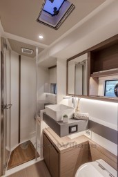 Luxurious bathroom interior of 2025 Pardo Yachts GT 52 with modern fixtures and elegant design.