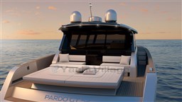 2025 Pardo Yachts GT 52 luxury yacht at sunset, featuring sleek design and spacious deck.