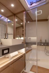 Luxurious bathroom in 2025 Pardo Yachts GT 52, featuring modern fixtures and elegant design.