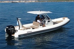 2026 Brig Eagle 8 boat on water, featuring Suzuki outboard motor.