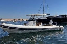 2026 Brig Eagle 8 boat on calm water, featuring sleek design and modern amenities.