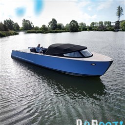 Blue Isloep Rapida 990 boat cruising on a serene lake, 2010 model.
