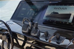 Control panel of 2025 VanDutch 75 yacht with advanced navigation displays.