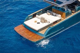 Luxurious 2026 Pardo Yachts 43 with elegant deck and seating on blue ocean.