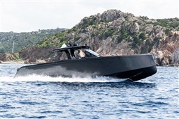 2025 Pardo Yachts 50 cruising near rocky coastline.