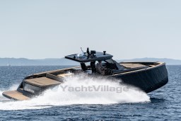 2025 Pardo Yachts 50 cruising swiftly on open water, showcasing sleek design and powerful performance.