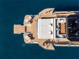 Aerial view of 2025 Pardo Yachts GT75 luxury yacht on blue water.