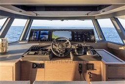 Helm of 2025 Pardo Yachts GT75 with advanced navigation displays and controls.