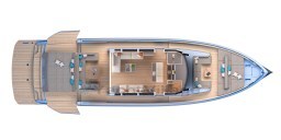 2025 Pardo Yachts GT75 top view layout showcasing luxurious interior and deck design.