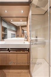 Luxurious bathroom interior of 2025 Pardo Yachts GT75, featuring modern fixtures and elegant design.