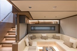 Luxurious interior of 2025 Pardo Yachts GT75 with elegant seating and modern design.