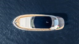 Top view of 2024 Apreamare GOZZO 38 CABIN yacht on open water.